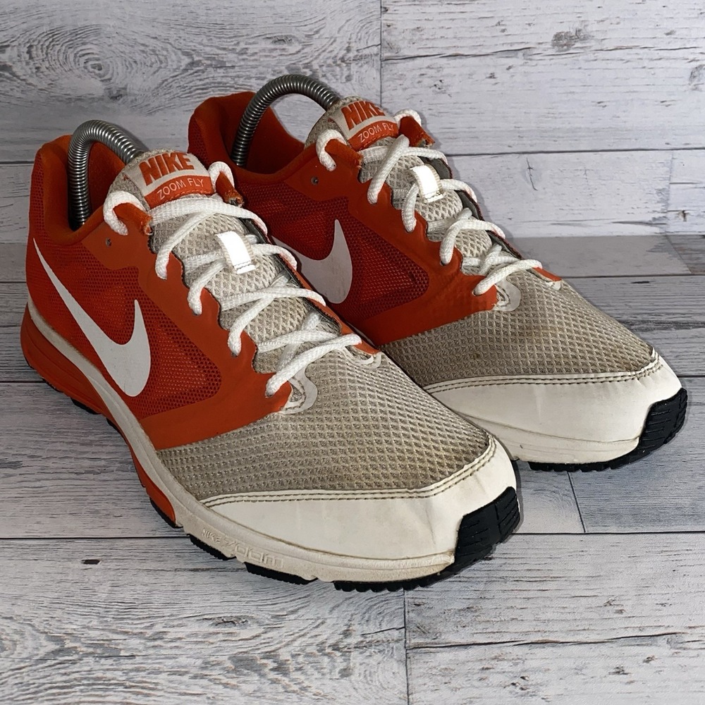 Nike Zoom Fly Athletic Shoes Mens 10 Orange White Knit Mesh Running 652829-181‎